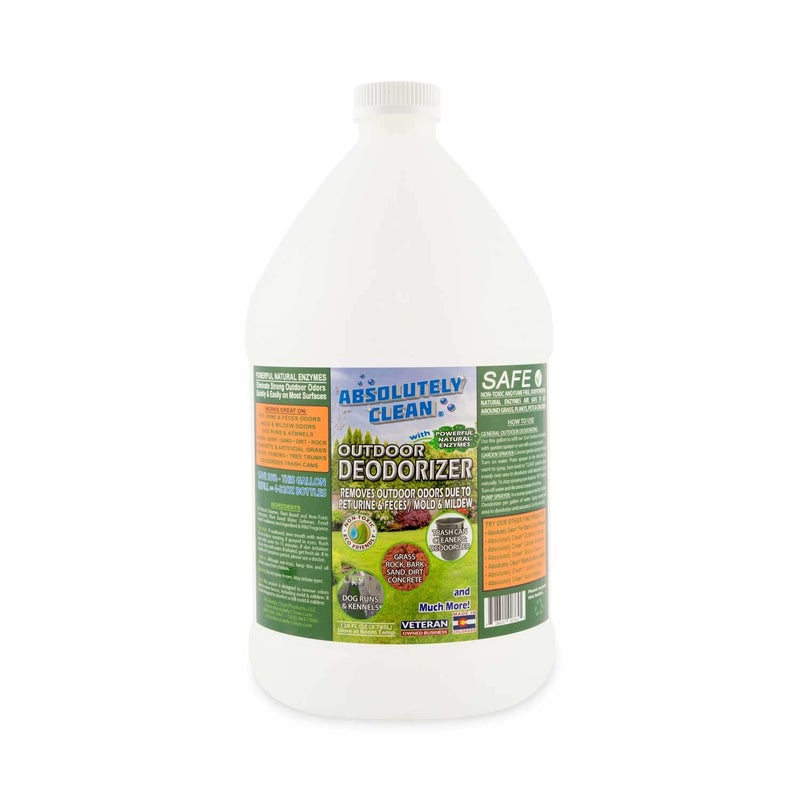 Absolutely Clean Amazing Outdoor Deodorizer odor eliminator Natural Enzyme Just Spray & Walk Away Grass, AstroTurf, Dog Runs, Patios, Decks, Fences & More Vet Approved - 128oz odor eliminator for strong odor - Image 1